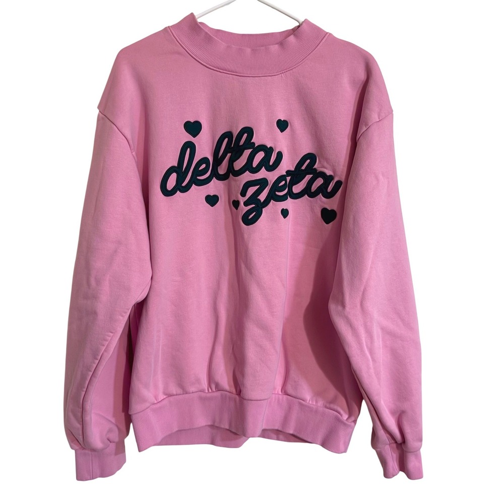 Delta Zeta Alpha Apparel Pink Green Mock Neck Oversized Sweatshirt XL